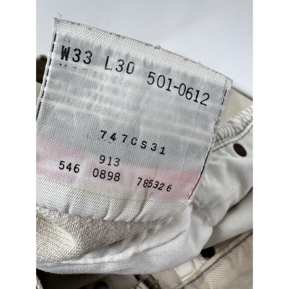 VINTAGE Levi's 501 Jeans Mens 33x29 White Denim Straight Button Fly 90s USA - Picture 8 of 14